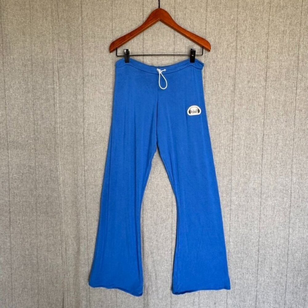 OMIGHTY Electric Blue‎ Low Rise Flare Leg Long Inseam Lounge Rave Pants Size L